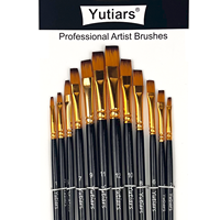 12pcs Flat Paint Brush Set - Professional Artist Quality for Acrylic, Oil, Watercolor & Gouache with Durable Synthetic Nylon