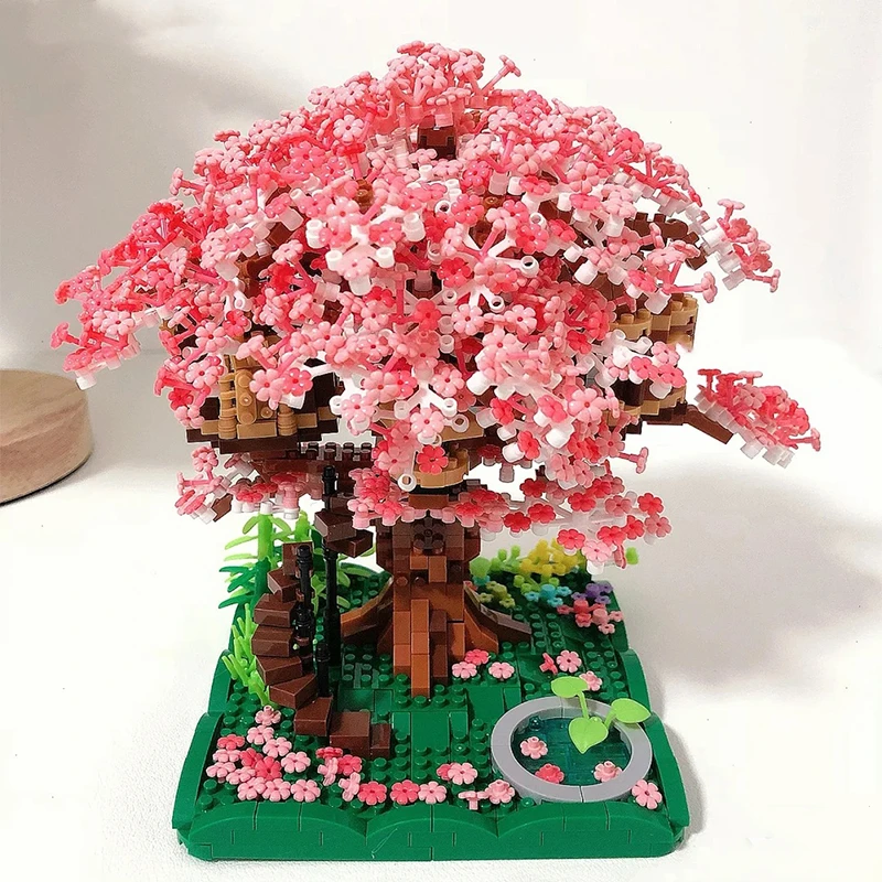 

Mini Sakura Tree House Build Block City Street View Cherry Blossom Model Building Blocks Diy Toys For Children Toy Toy For Gift