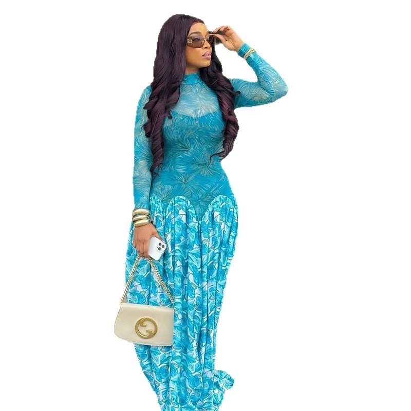 Folha impressão retalhos blusa midi a linha maxi vestido para mulheres elegante boho noite festa de aniversário casamento convidado outfit para adolescentes