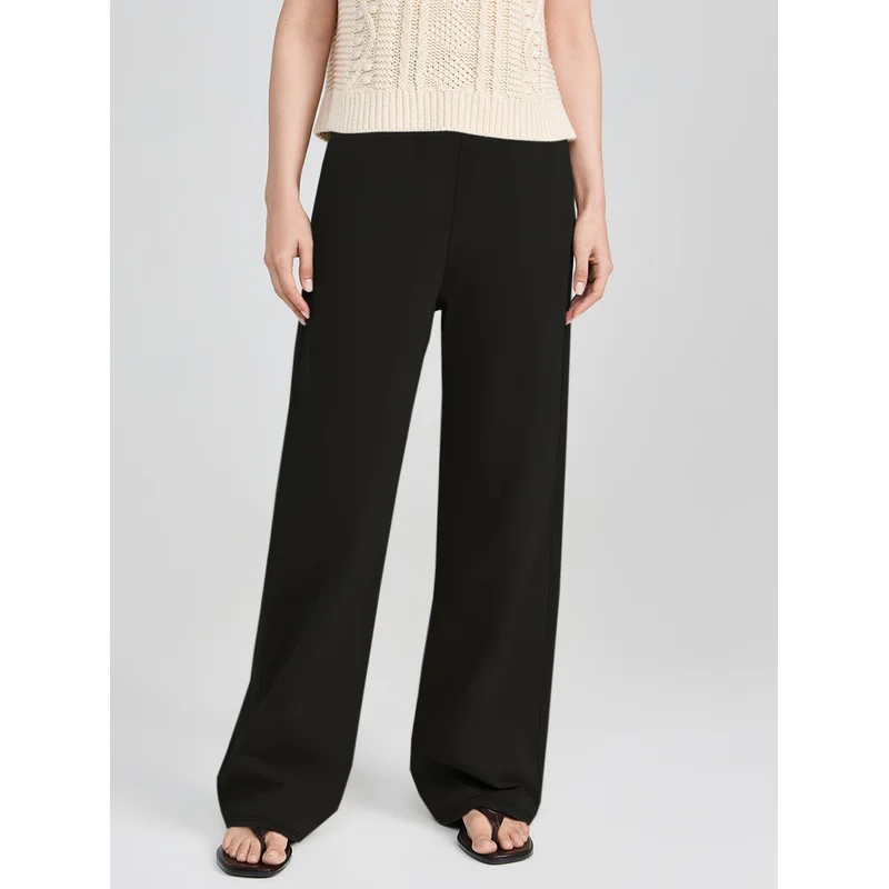   2025 moderno na moda calças de perna larga feminina cintura elástica confortável emagrecimento preto escritório casual wear