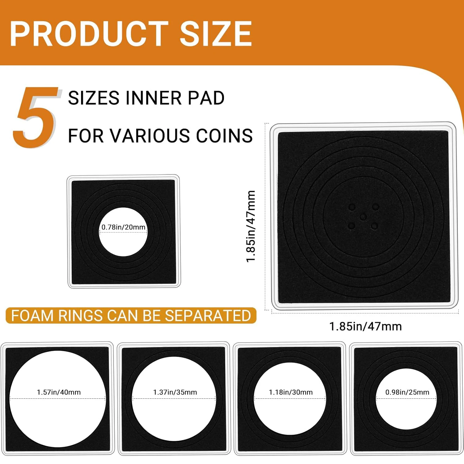 20Pcs Clear Coin Collection Holders with Sponge Adjustable Coin Capsules Silver Dollar Coin Snap Holder Protectors for Collector