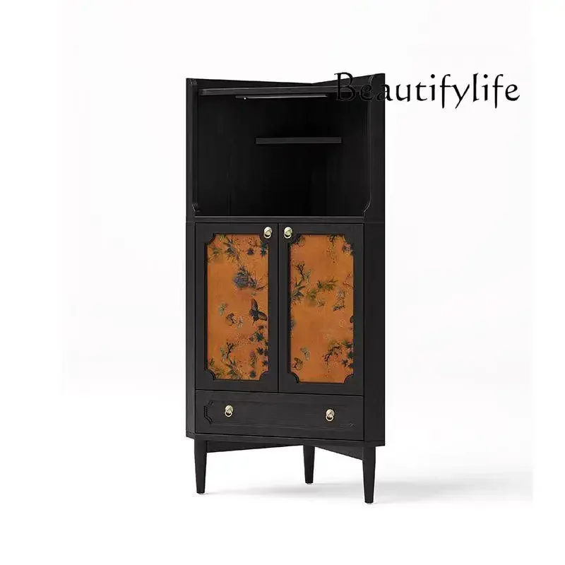 X American Retro Solid Wood Corner Cabinet Storage Display Cabinet Corner Triangular Ash Wood Dining Side Cabinet