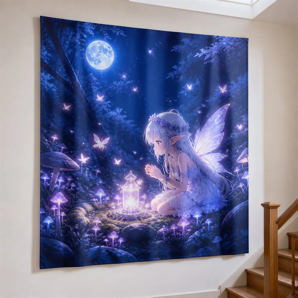 VIKAMA Forest Spirit Anime Tapestry Wall Hanging, Aesthetic Fantasy Anime Room Decor Tapestries for Bedroom Living Room Study