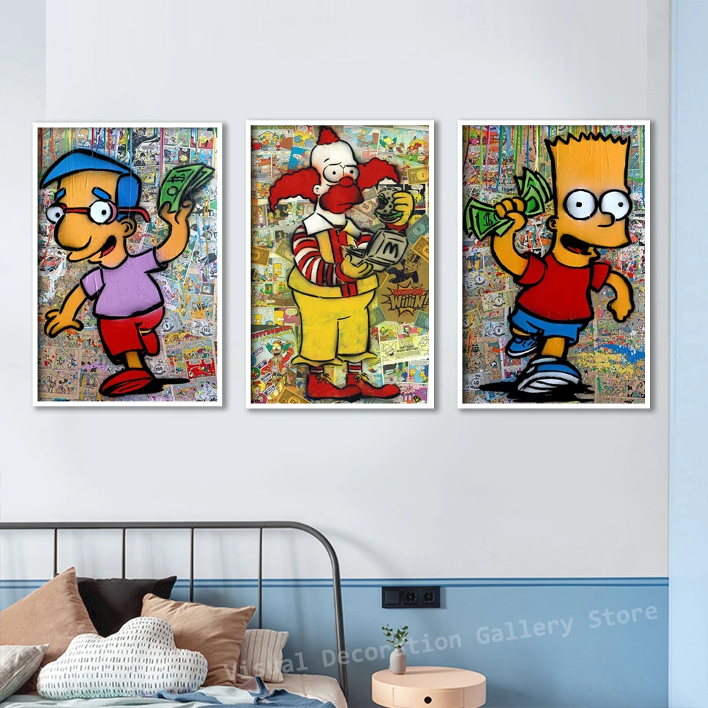 

Disney Cartoon Graffiti Simpson Family Street Wall Art Banksy Poster Canvas Children's Bedroom Living Room Decor Painting Gifts