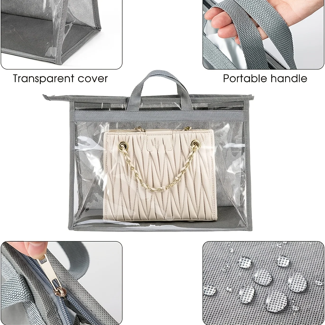 Handbag Dust Bags Clear Purse Storage Organizer For Closet, Zipper Hanging Storage Bag For Handbags