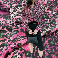 Luxury Brand Pink Leopard Print Polyester Crepe De Chine Fabric Women's Fashion Shirt Clothing Fabrics Cloth for Dress by Meter