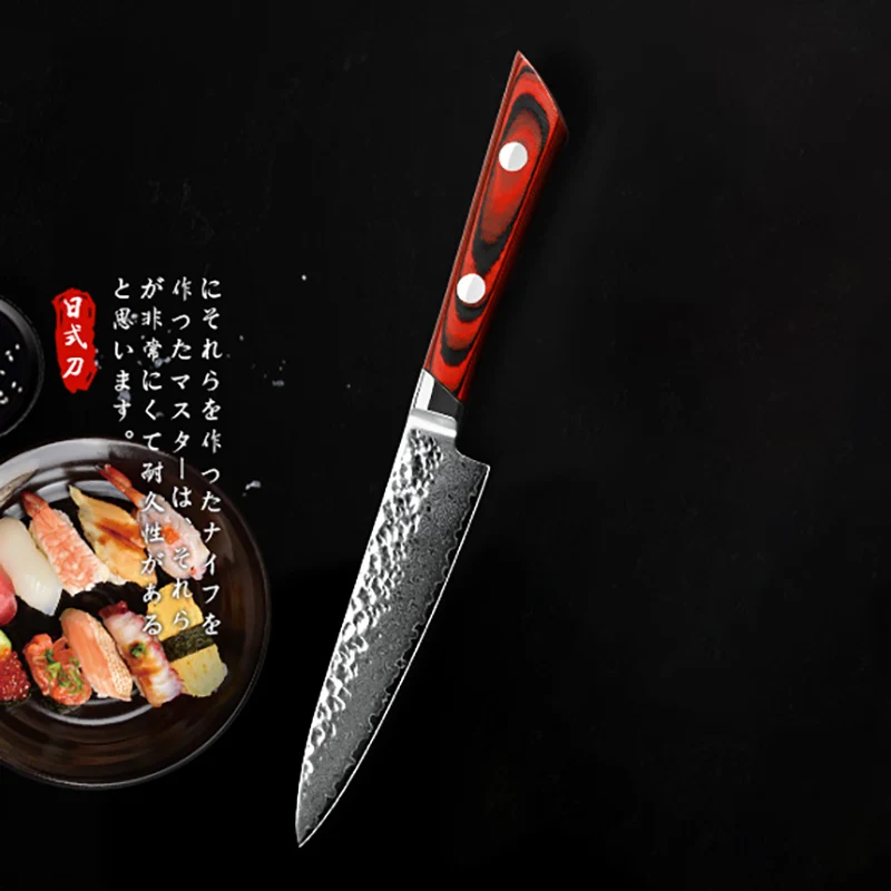 4.8 Inch Utility Knife Handmade Forged Damascus Steel VG10 Blade Paring Fruit Barbecue Slicing Cleaver Kitchen Knife G10 Handle