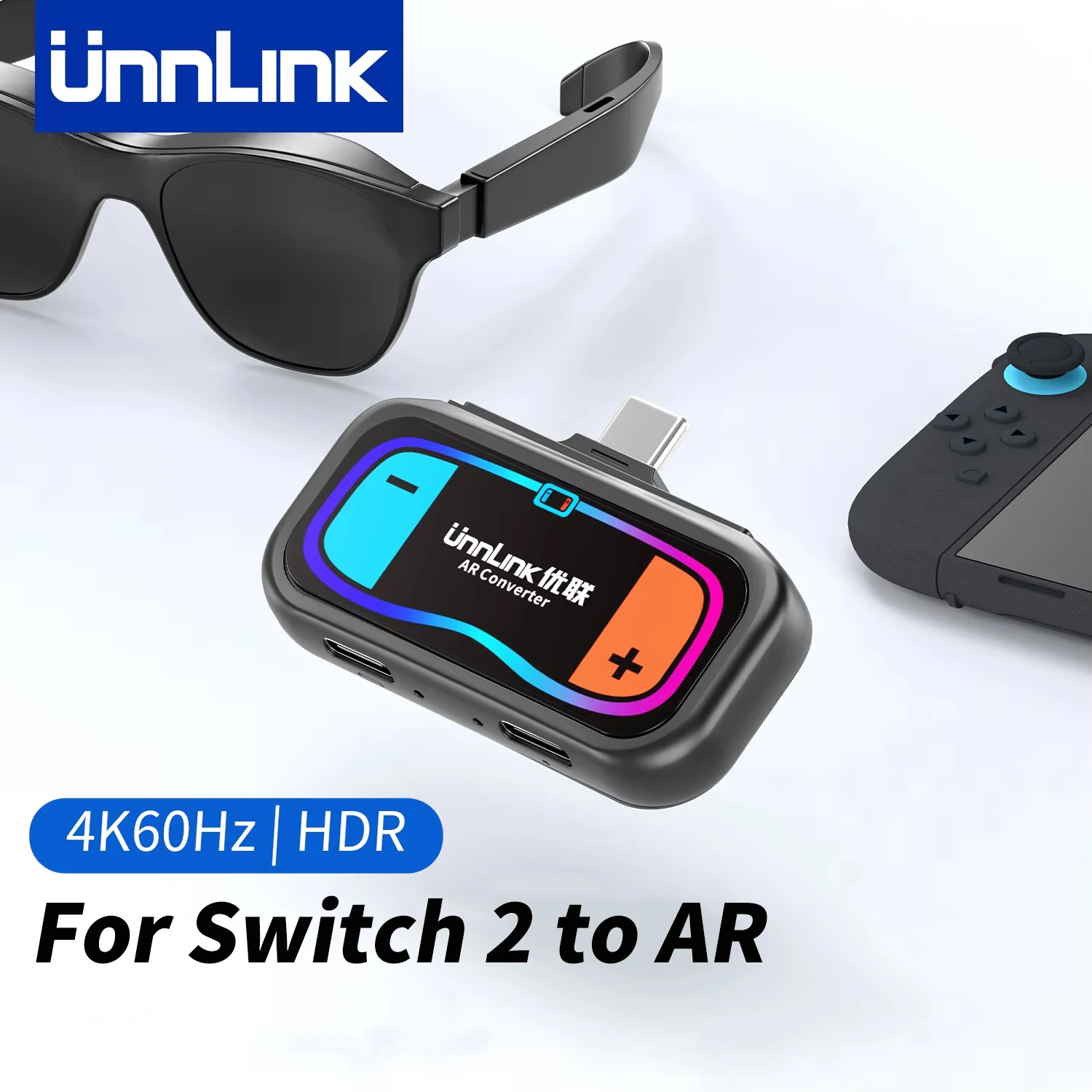 Unnlink 4K@60Hz USB C to AR Glasses and Charging Adapter for Nintendo Switch 2, Support HDR
