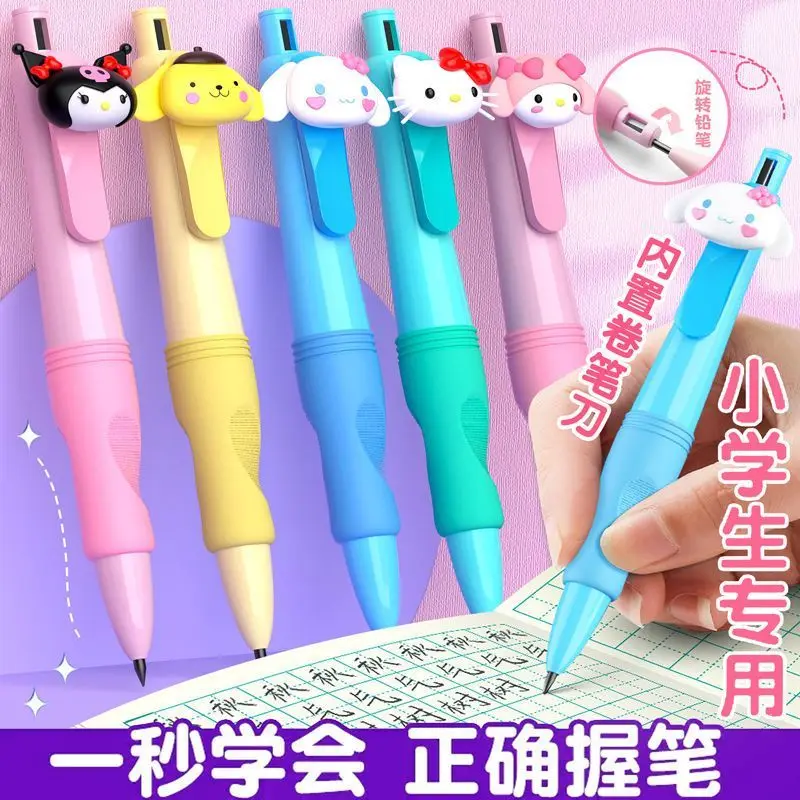 Sanrio Pencil Automatic 2.0mm Lead Melody Kuromi Cinnamoroll Writing Pose Pen with Sharpener Primary School Stationery Kids Gift