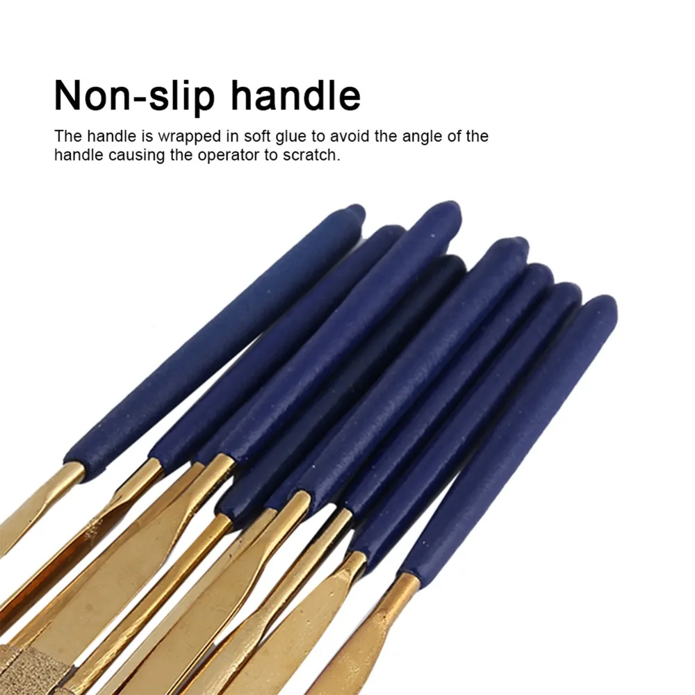 10pcs Hardened Blades Diamond Needle Files Soft Rubber Handles Variety Shapes Titanium Alloy Coated Files Needle File Kit