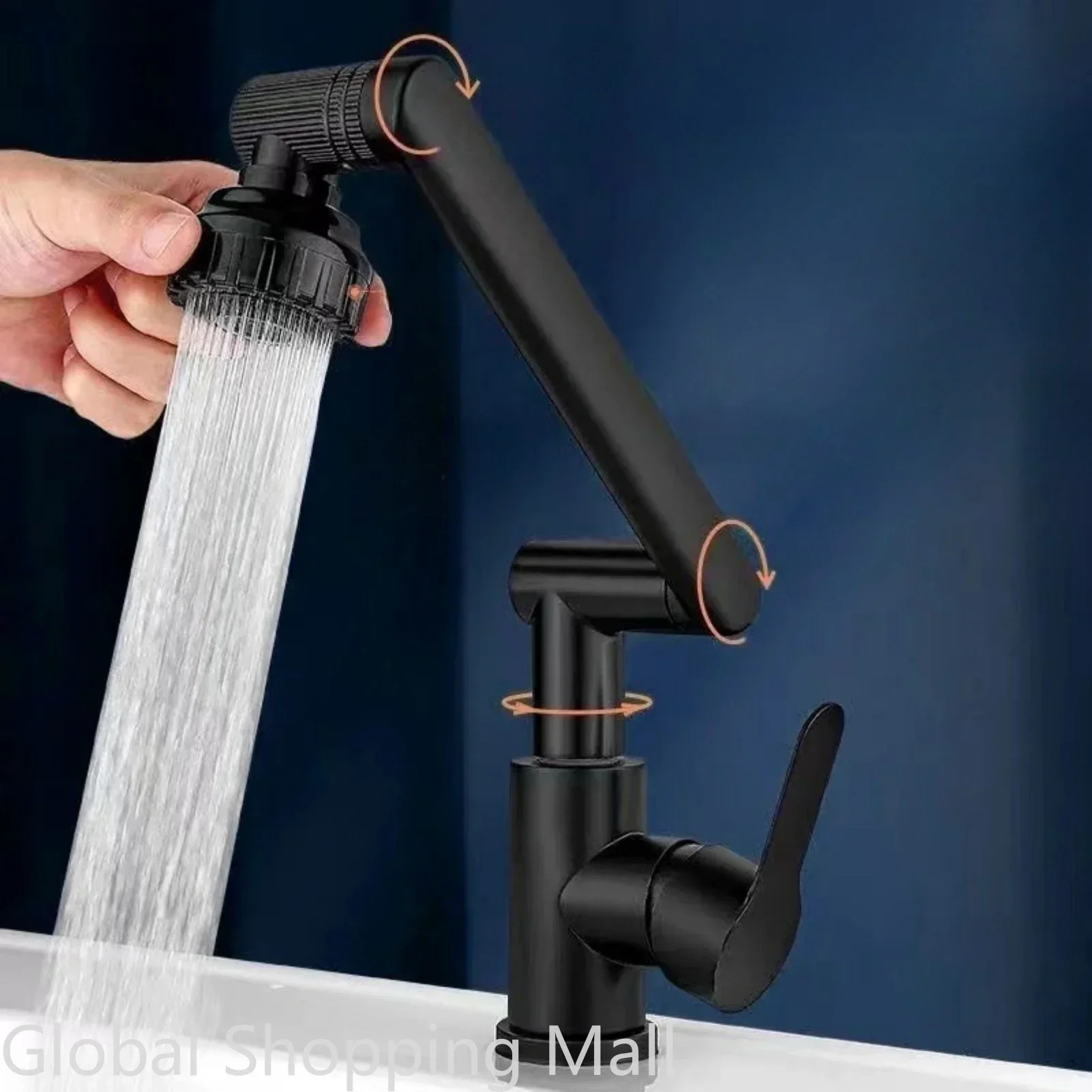 1080 Swivel Faucet for Bathroom Sink Big Angle Rotate Spray Water Tap Single Handle Vanity Faucet Matte Black Kitchen Faucet