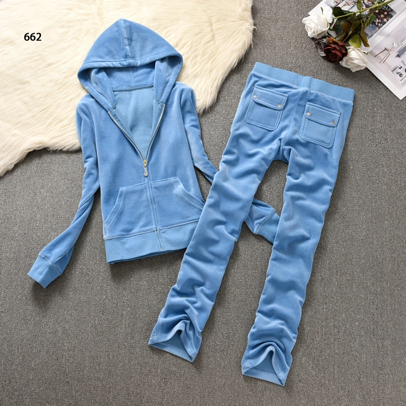 Velvet Tracksuit Women\'s Hooded Jacket and Pants Suit Spring Autumn Long Sleeve Velours Sportswear Two Piece Set