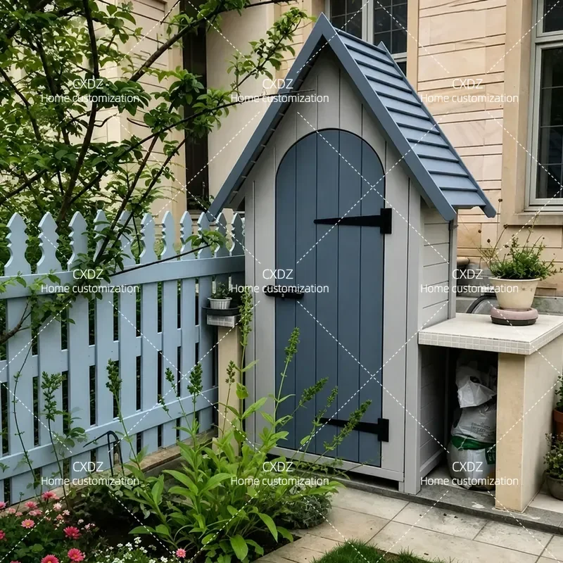 Outdoor Solid Wood Garden Tool Storage Shed Weatherproof Utility Room for Gardening Tools and Equipment Locker Cabinet