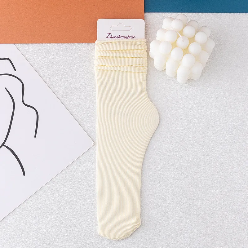 DeanFire Women Girls Spring Summer Thin Loose Tube Socks Solid Color Black White Khaki Beige Velvet Breathable Long Socks