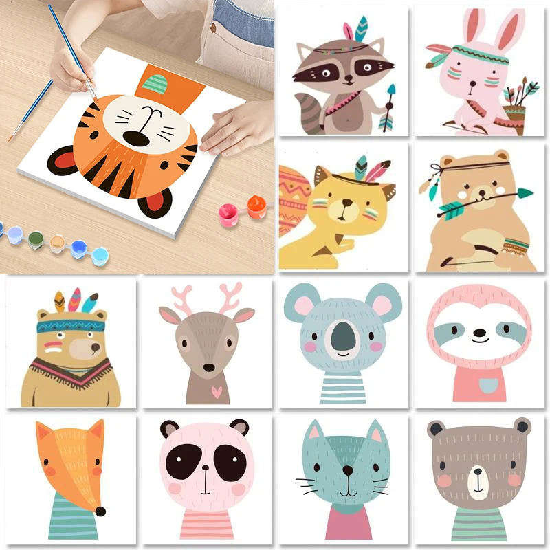 

20x20cm Framed Cartoon Painting By Numbers Adults Crafts Drawing By Numbers Animal Painting Numbers Acrylic paints Diy Crafts