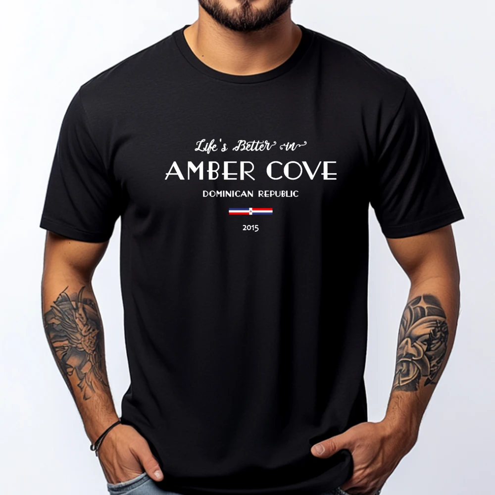 

Life Is Better In Amber Cove Dominican Republic Flag Mens Graphic Tshirts Woman Oversized T Shirt Gift Pink Graphic Tees Tops
