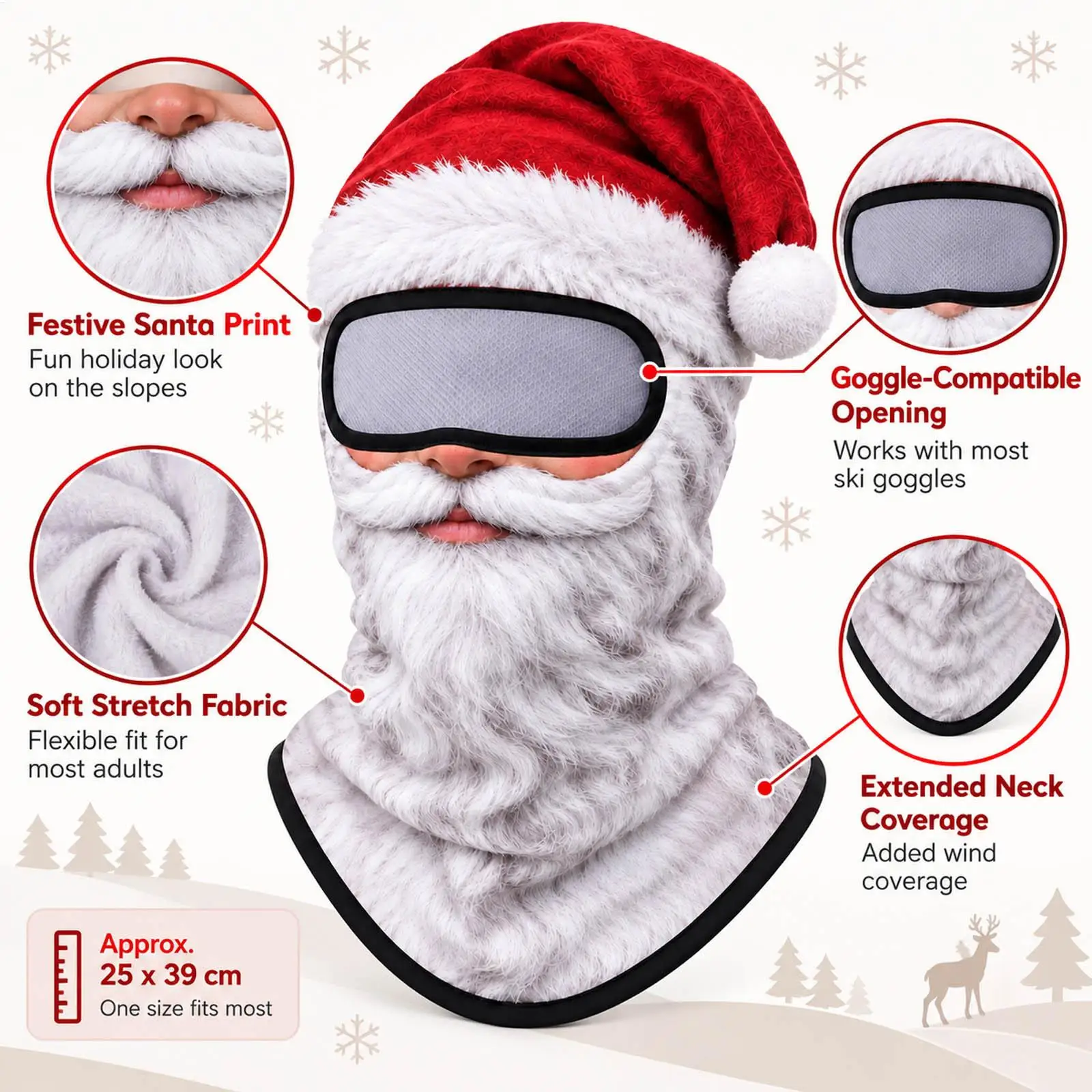 Winter Face Masque Christmas Theme Windproof Thermal Neck Warmer Ski Masque Men For Snowboarding Sports Holiday Parties Men