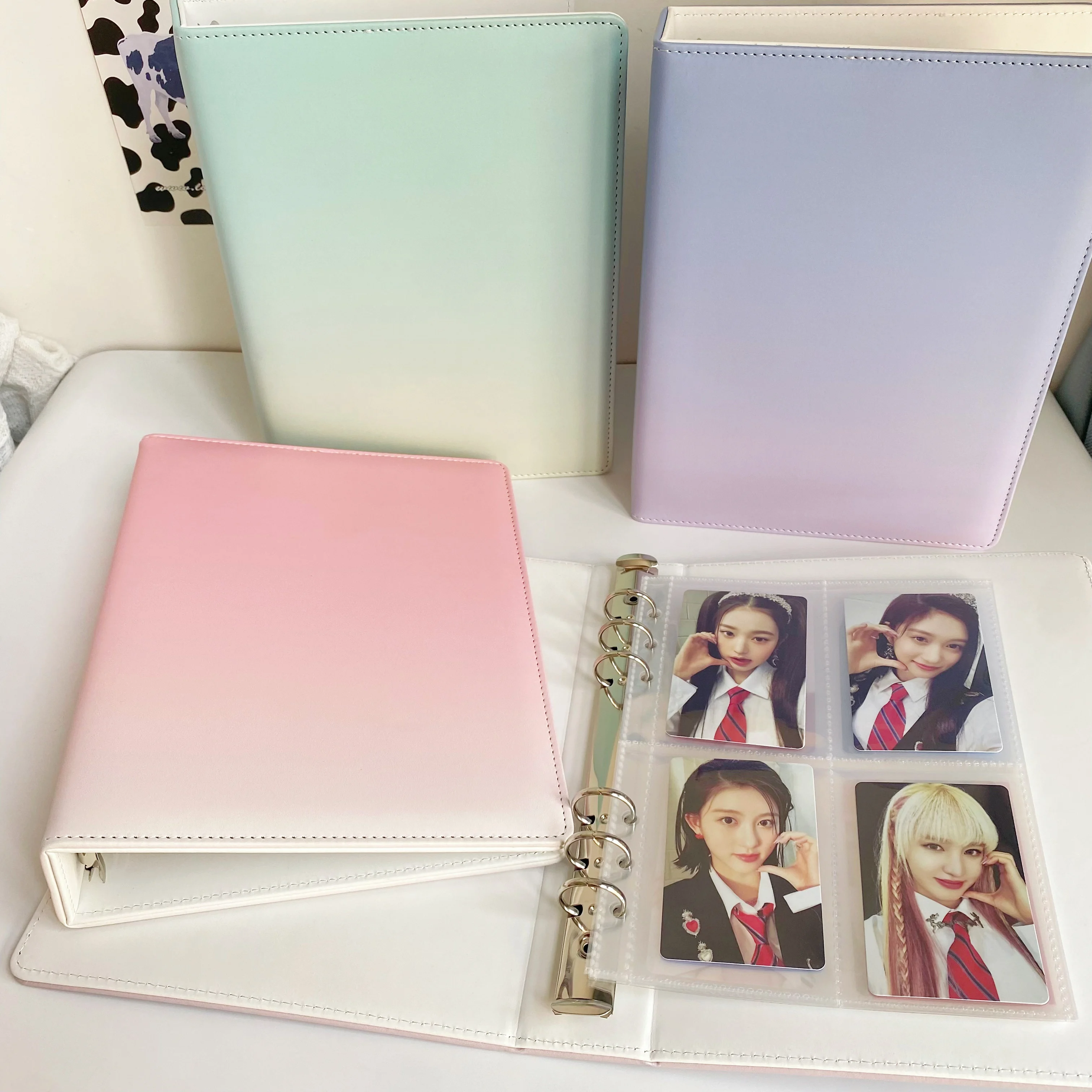 Gradient Colored Binder A5 Photocard Collect Book Cream PU Leather 3inch 4grid Photocards Holder Idol Photo Album Kpop Girl Gift