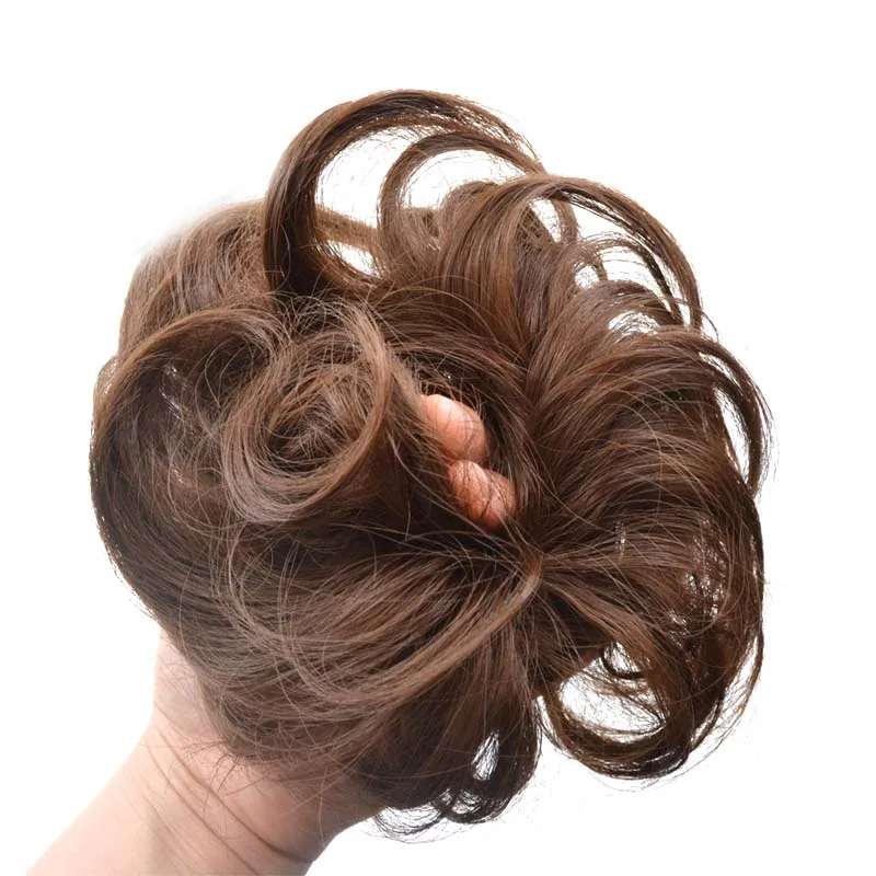 Hiasan rambut cepol berantakan, bergelombang keriting, ekstensi rambut ekor kuda Chignon sintetis, rambut palsu tebal untuk wanita