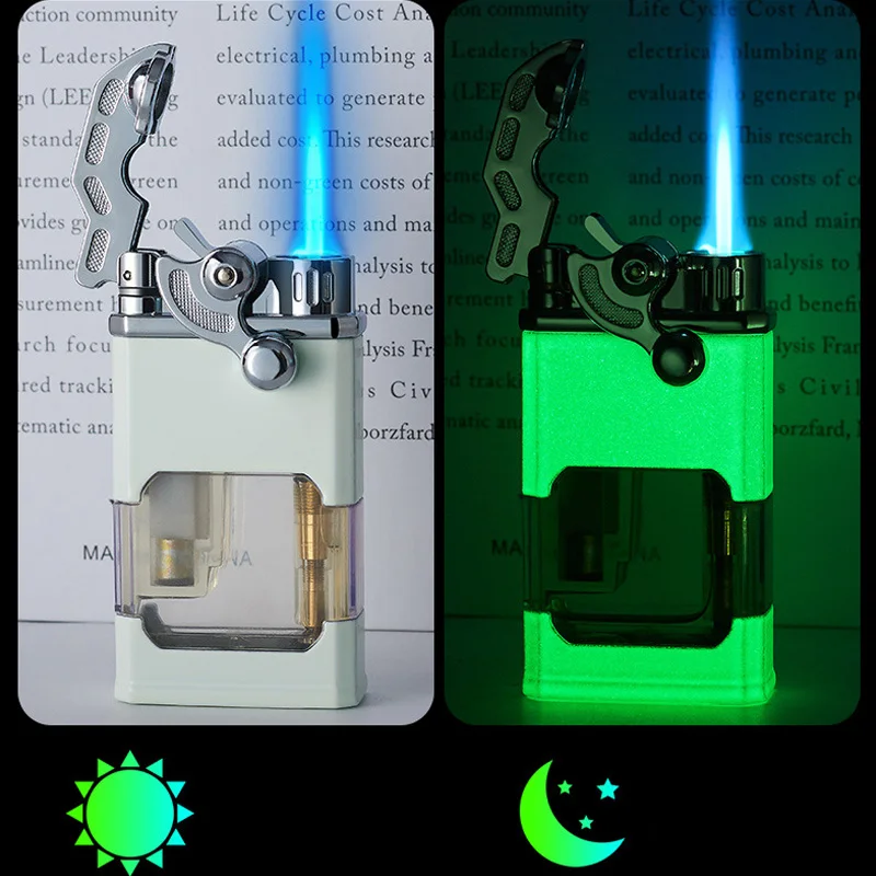 

Fashion Luminous Turbo Jet Gas Lighter Rocker Ignition Flame Inflatable Compact Butane Gas Metal Windproof Cigarette Lighters