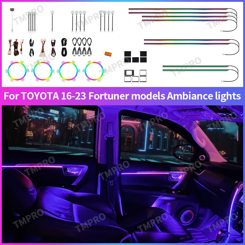 Applicable for 2016-2023 Toyota Fortuner Car Ambient Lights Automotive Interior Decoration64 Colors LED Safety assistance system