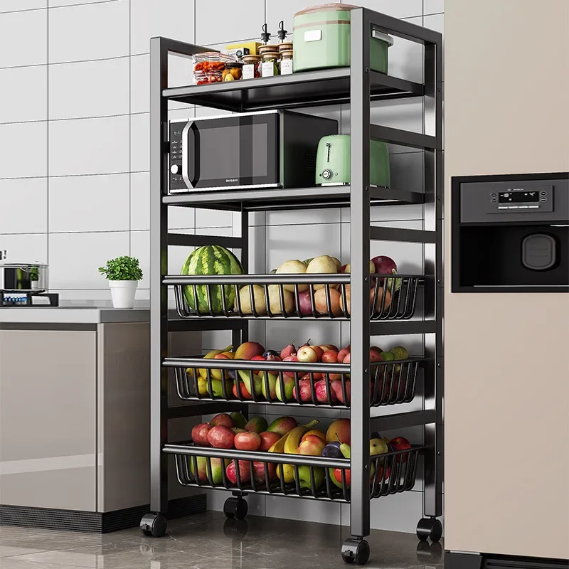 Shelf Floor to Floor Multi-layer Household Multifunctional Vegetable Storage Rack Mobile Vegetable Basket Oven
