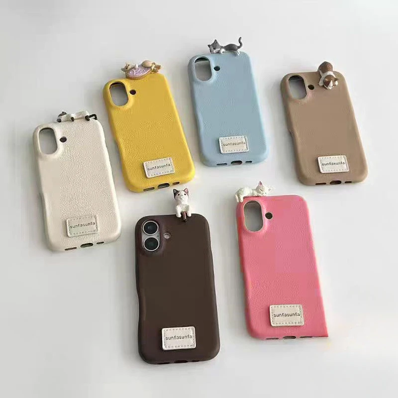 

For Vivo V40 V30 V29 V27 Pro V27E V23 V21 5G 4G V21a V20 Pro V15 Phone Case Cartoon Cute 3D Cat Lychee Leather Soft Cover