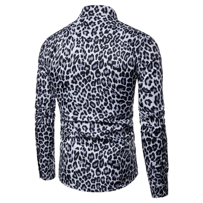 Camisa de un solo pecho con solapa para hombre, abrigo transpirable cómodo, camisa informal de manga larga con estampado de leopardo, nueva