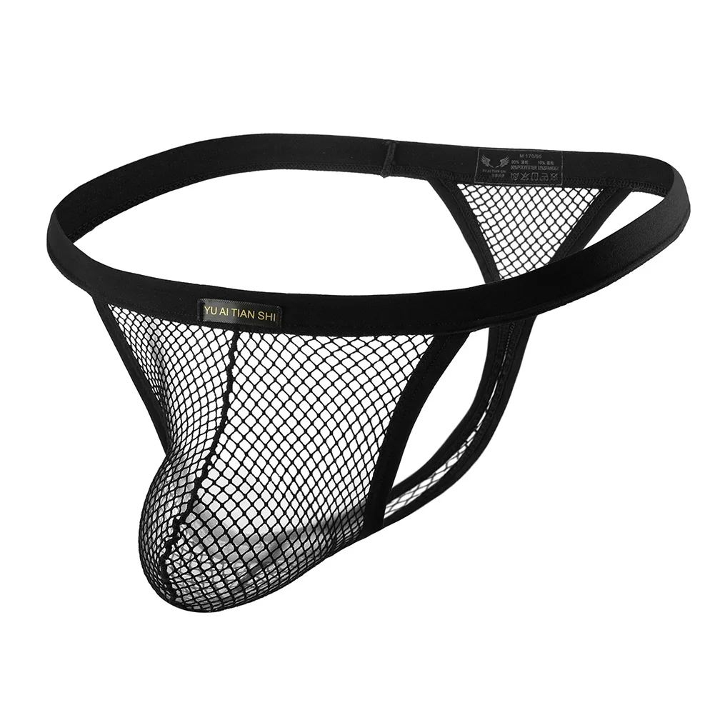 Mens Mesh G String Bikini T-Back Thong V-String See-Through Underwear Hollow Breathable Panties Briefs Gay Clothes Inner Wear