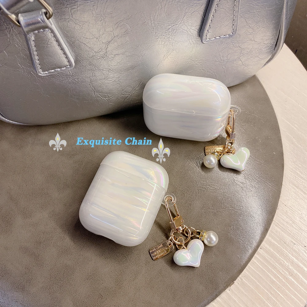 

For Airpods 4 Case Soft Headphone Protective Cover with Chain Pearly Luster Funda For AirPods Pro 2 1 3 Anti-drop shell