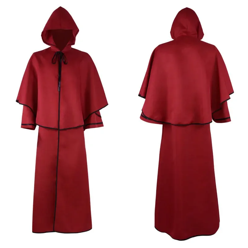 Sorcerer Hooded Robe Cloak Halloween Cosplay Costume Wizard Unisex Vampire Robe Cloak Carnival Party Dress Up Props