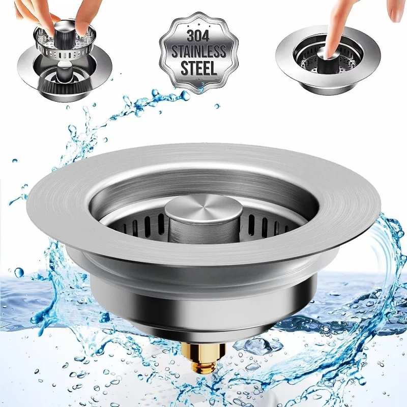

New Kitchen Sink Drain Strainer,Stainless Steel Pop Up Sink Stopper,Anti-Clogging Sink Food Catcher Basket,Odor Filter Sink Plug