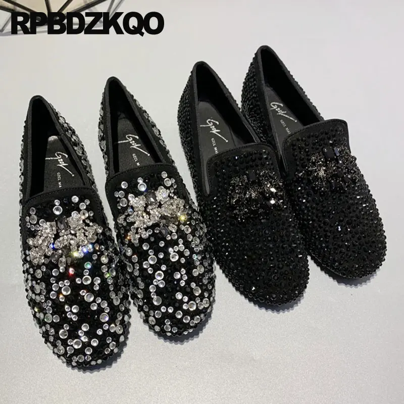 

Women Loafers Plus Size Crystal Diamond Suede Flats Genuine Leather Designer Shoes Luxury 2023 High Quality Rhinestone Moccasins