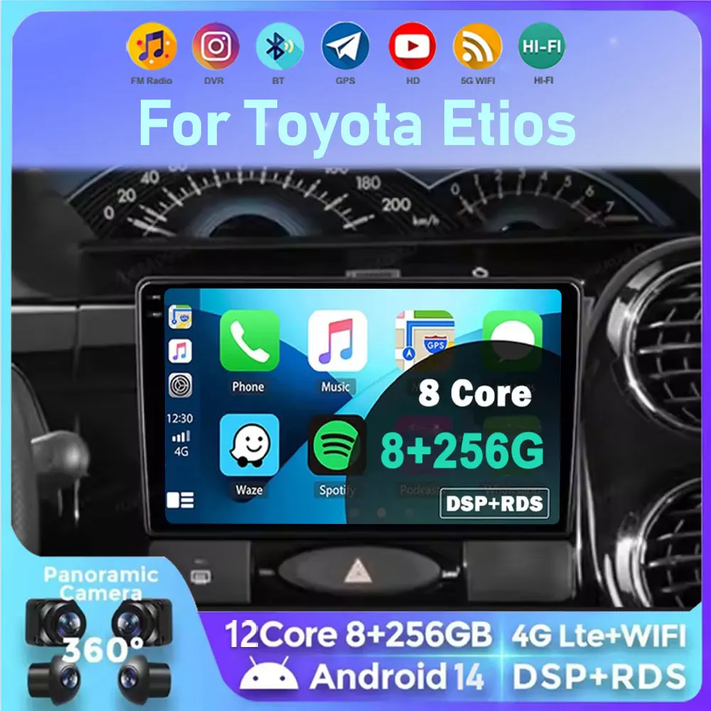 9 pulgadas Android 15 Carplay Auto para Toyota Etios 2011 - 2021 reproductor de Radio de coche DSP vídeo navegación GPS 2Din DVD estéreo WIFI + 4G