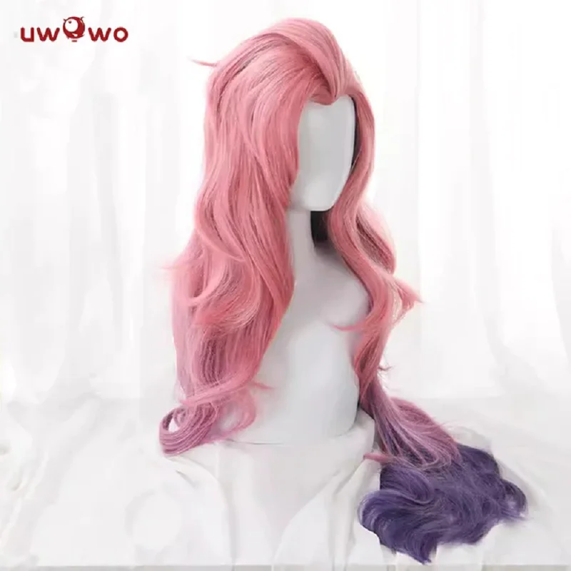 UWOWO 게임 LOL 리그 오브 레전드 가수 세라핀 코스프레 가발, 핑크 긴 머리