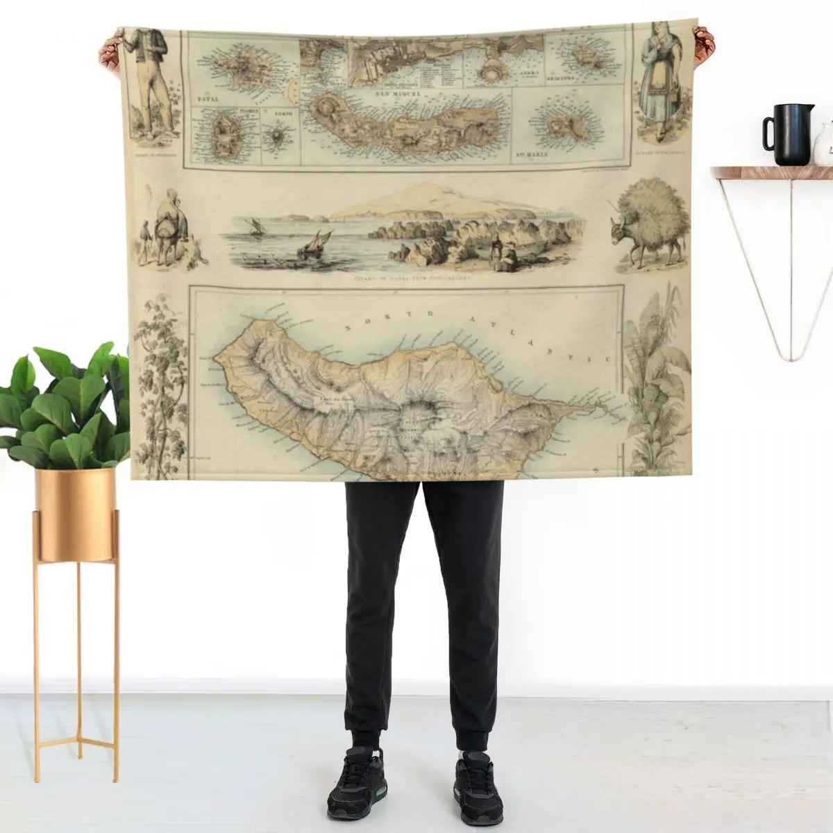 Old Azores Islands Map (1872) Vintage Portuguese Isles Atlas Throw Blanket Multi-Purpose halloween For Sofa Thin Plush Blankets