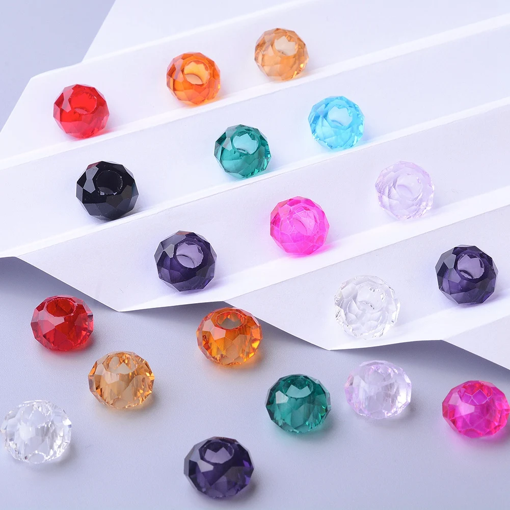 100pcs Glass European Beads Large Hole Beads Faceted Rondelle for Jewelry Making DIY Charm Bracelet Necklace Bangle hole: 5mm