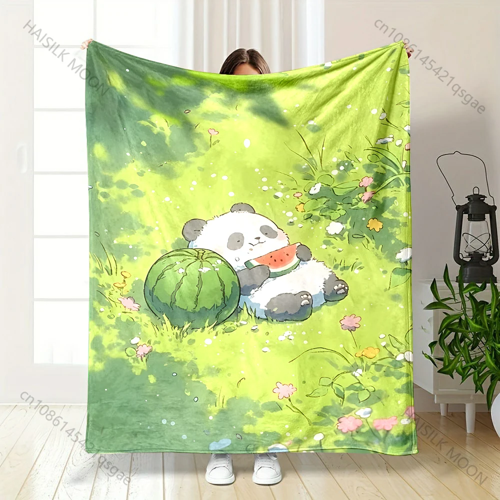 

Плед с принтом MulPanda, который ест арбуз на траве, теплый, мягкий, подходит для всех сезонов, для дома, дивана, путешествий, кемпинга, пикников, автодомов