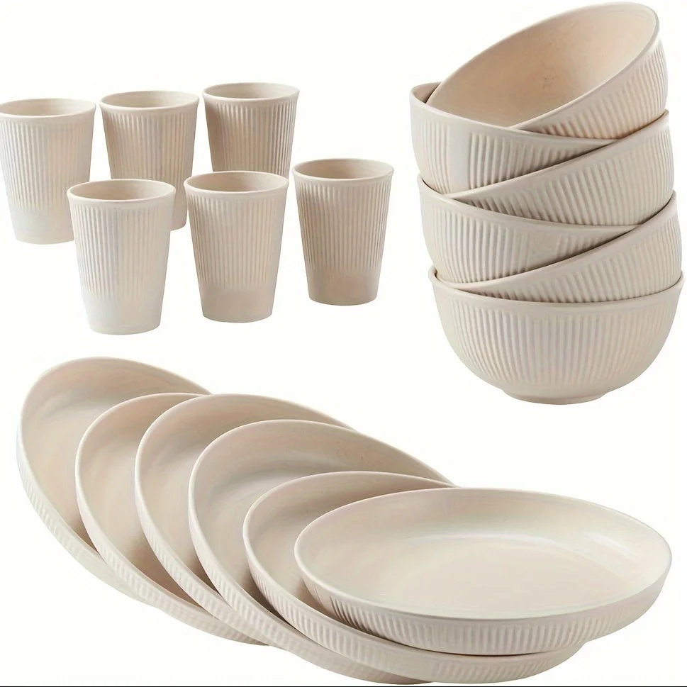 18-Piece Set Ff Unbreakable Plastic Tableware set - Reusable Plates Bowls And Cups Dishwasher Safe Dormitory Kitchenpicnicdishes