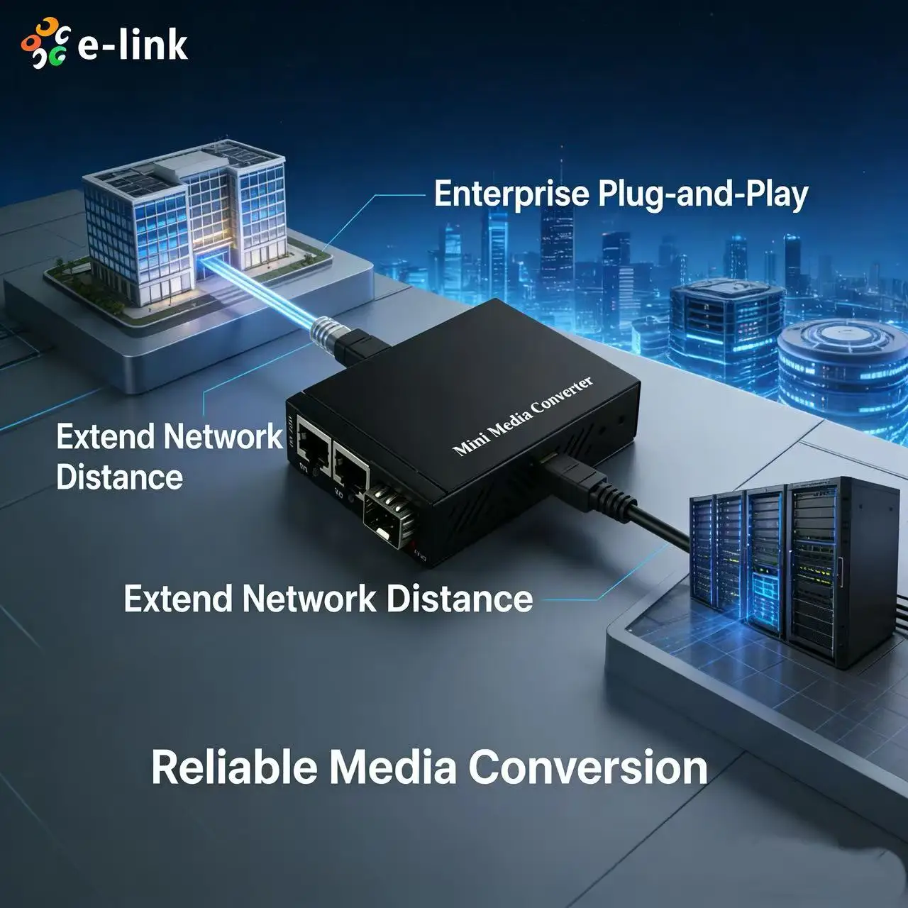 Mini 2x 10/100/1000Base-T RJ45 to 1x 1000Base-X SFP Slot Gigabit Ethernet Media Converter