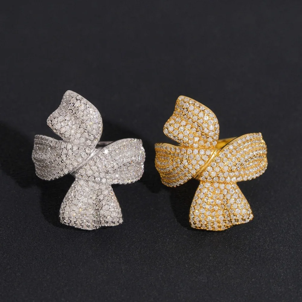 S925 Silver Iced D Color Moissanite Butterfly Ring Women Men Hiphop Rock Created Diamond Party Rings Pass Tester with Gra Gift