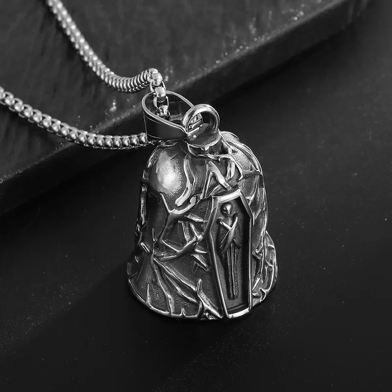 Stainless steel polished Thorn Skeleton Vampire motorcycle Ride Lucky Exorcist bell pendant