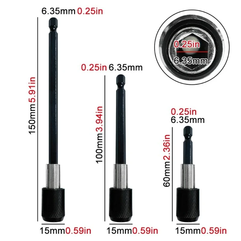 3pcs Hexagonal Quick Release Self-locking Extension Rod Electric Drill Driver Quick Transfer Rod Screwdriver Extension Rod Tool