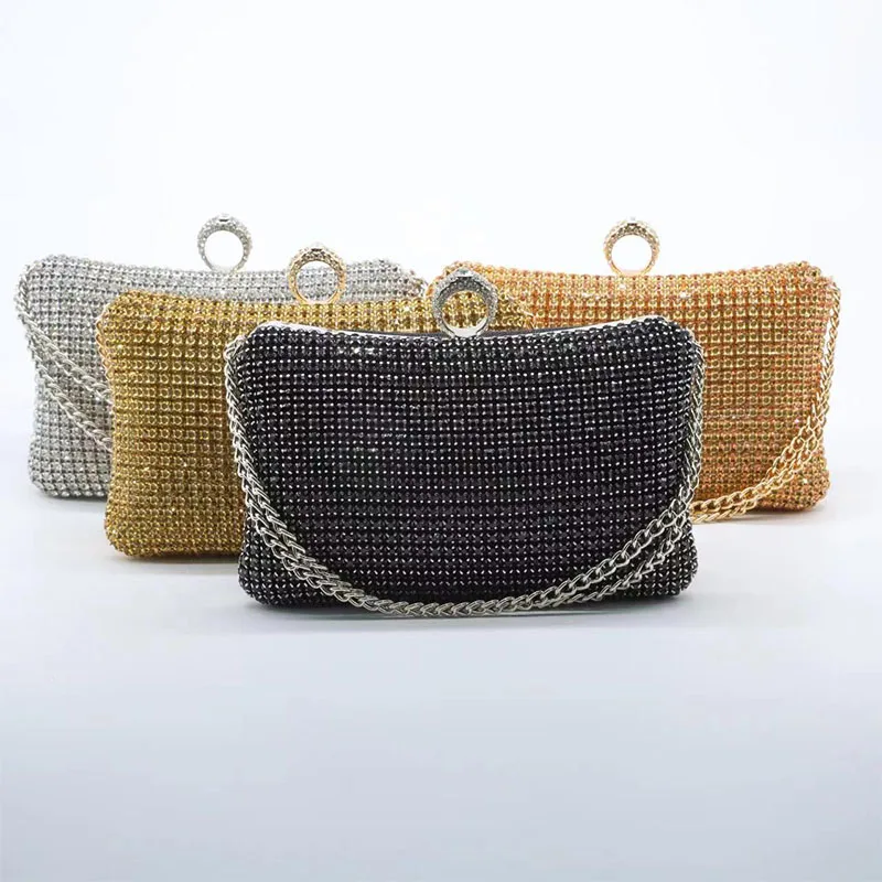 

Блестящий клатч-кольцо с бриллиантами для женщин, блестящая женская Свадебная вечерняя сумка-мессенджер с бриллиантами, Сумка с металлической цепочкой