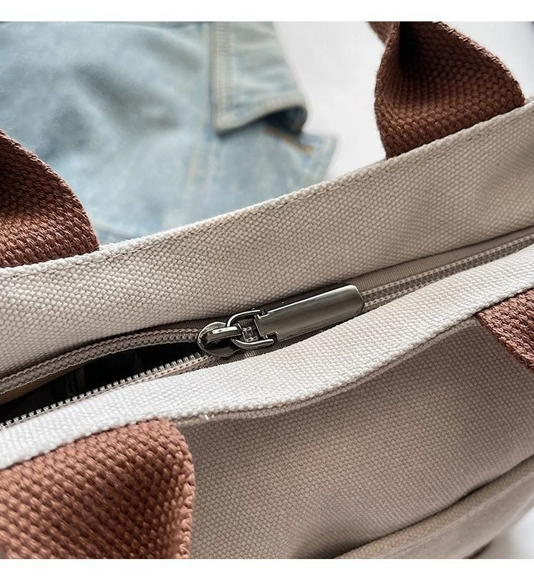 Retro-Canvas-Einkaufstasche zum Pendeln zur Arbeit. Kleine lässige Canvas-Tasche für Damen. Handgehaltene Tragetasche. – Detail 10