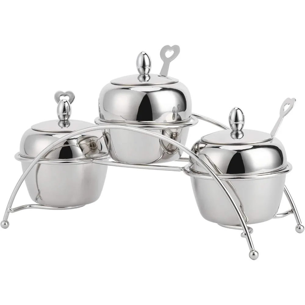 

Condiment Seasoning Containers Box, Jar Spice Set, Seasoning Pots with Cover, Holder and Heart Shape Spoon, Sugar Pepper Salt St