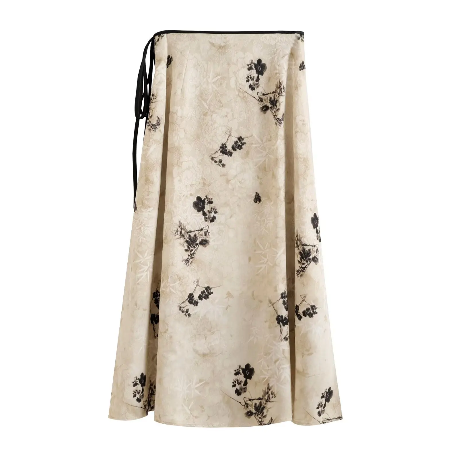 

New Chinese style printed skirt for women in 2025 summer new high-waisted slim A-line modified horse-face skirt