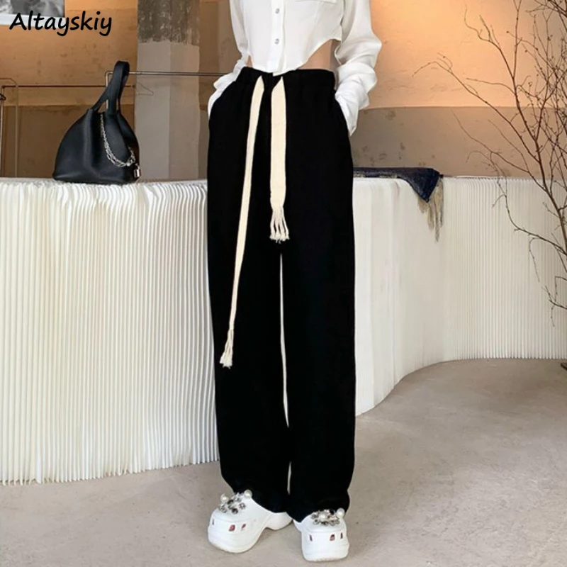 

Drawstring Pants Women S-4XL Mopping Vintage Baggy Street BF Loose Straight Female Hot Sale Solid All-match Leisure Minimalist