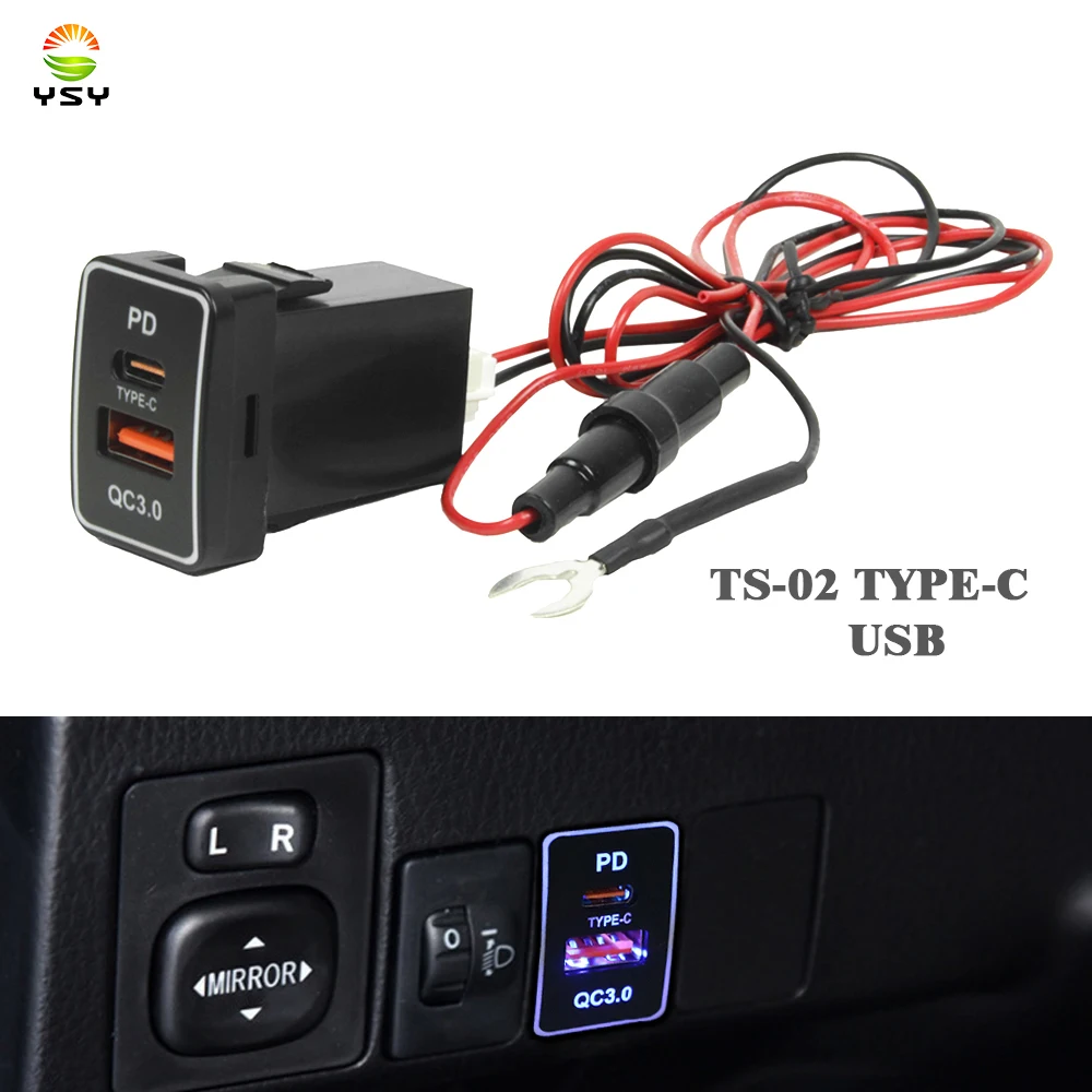 YSY 1 шт. адаптер для быстрой быстрой зарядки TYPE-C QC3.0 USB-зарядное устройство для телефона на адаптере автомобильного зарядного устройства для Toyota TS-02-UC YSY 1 шт. адаптер для быстрой быстрой зарядки TYPE-C QC3.0 USB-зарядное устройство для телефона на адаптере автомобильного зарядного устройства для Toyota TS-02-UC