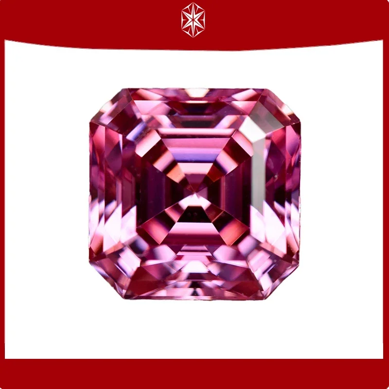 Moissanite Stone Pink Color Asscher Cut Loose Gemstone Lab Grown Moissanite Advanced Jewelry Material with GRA Certificated